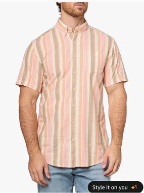 Eddie Bauer Short-Sleeve Button-Down Shirt in Pink and Tan Stripe size 4X nwot